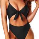 Tempt Me Women One Piece Bathing Suits Cutout Tie Knot Front Swimsuits Sexy Monokini, Medium, Black