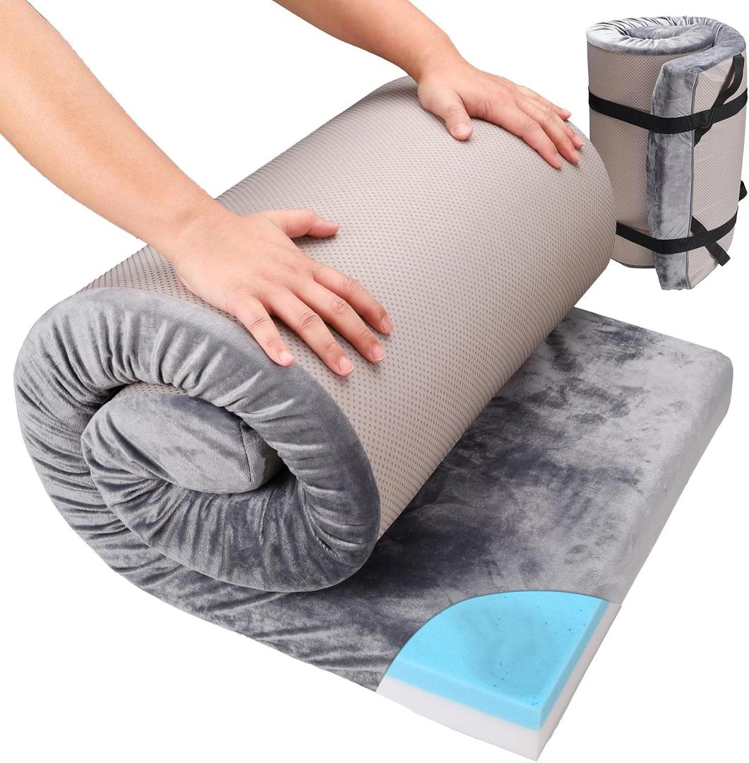Memory Foam Camping Mattress Pad, 3 Inch Thick Floor Sleeping Mat Pad for Adults with Waterproof and Non-Slip Bottom, Portable Roll Up Mattress for Sleepover Guest, Size: Cot:72X24X3"