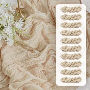 FEXIA 10 Pack Beige Gauz Table Runner 35x120 Inches Ivory Cheesecloth Rustic Boho Table Runner for Bridal Shower Wedding Party First Communion Centerpiece Engagement Rustic Boho Decoration