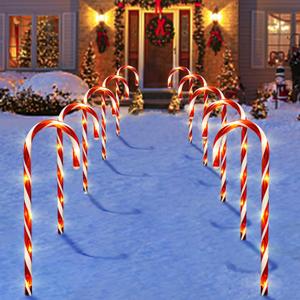 Christmas Decorations Outdoor, 10 Pcs Candy Cane Lights, 21'' Solar Pathway Lights with 8 Lighting Modes, Waterproof Garden Lights for Christmas Patio Yard Walkway Decorations (White)