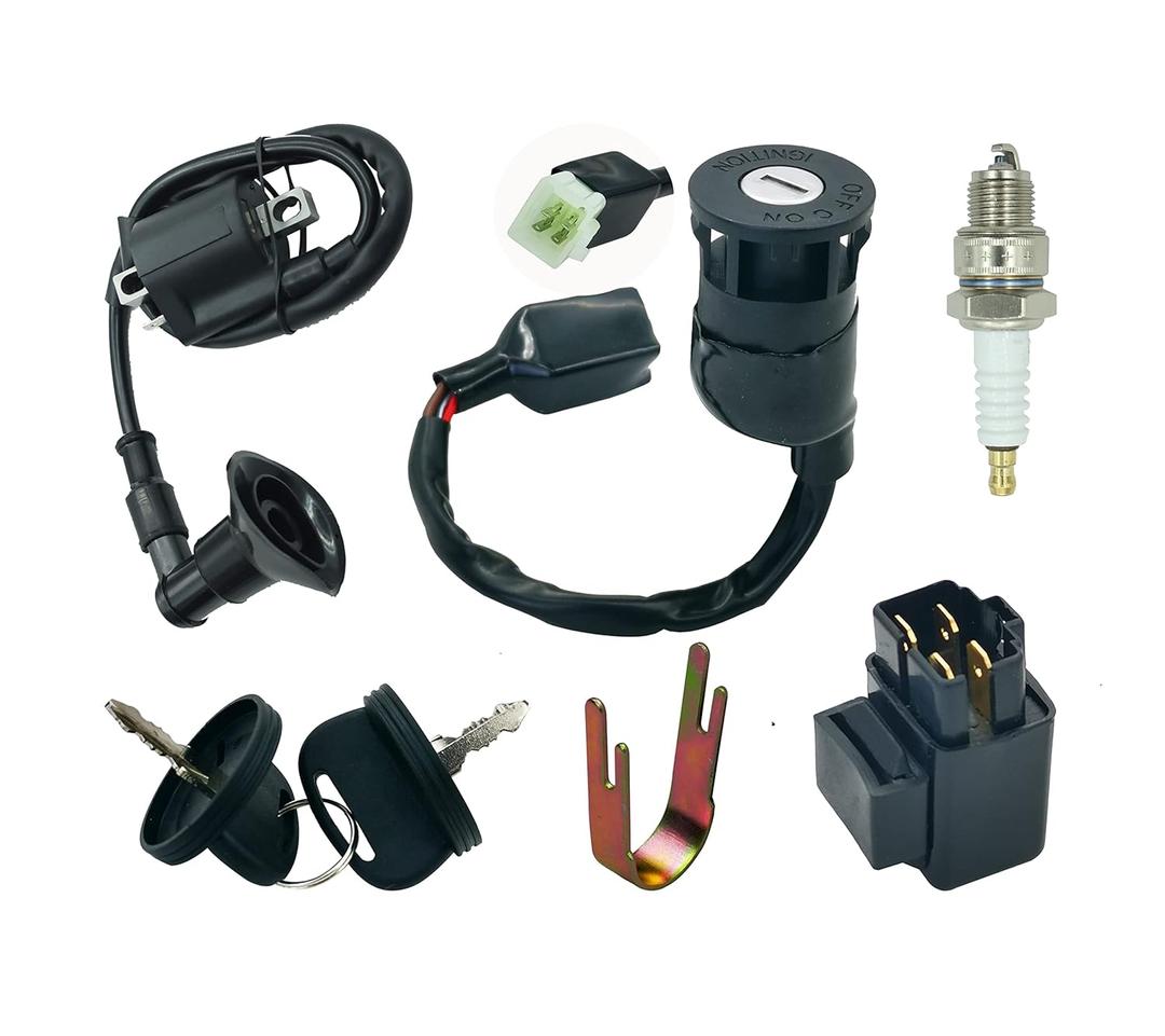 Ignition Key Switch for Polaris Sportsman 90, Fit for Polaris Outlaw Scrambler Predator 50 90 with Ignition Coil&Starter Relay Solenoid and Spark Plug
