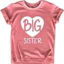 Big Sister Shirt Heart Big Sister Announcement Shirt Toddler Girl Promoted Outfit Baby Girls tee (Pink)