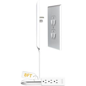 Sleek Socket Original & Patented Ultra-Thin Outlet Concealer with Cord Concealer Kit, Flat Extension Cord with Multi Outlets Power Strip, Ideal for Home Improvement, Hide Bulky and Messy Cords (8ft - Single Cord)