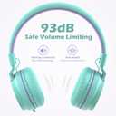 Kids Headphones, AILIHEN I35 On-Ear Headphones for School, 93dB HD Mic Stereo Headphone for Kid Girls Children, Foldable Wired 3.5mm for Chromebook, Laptop, Computer, Tablet (Green Purple)