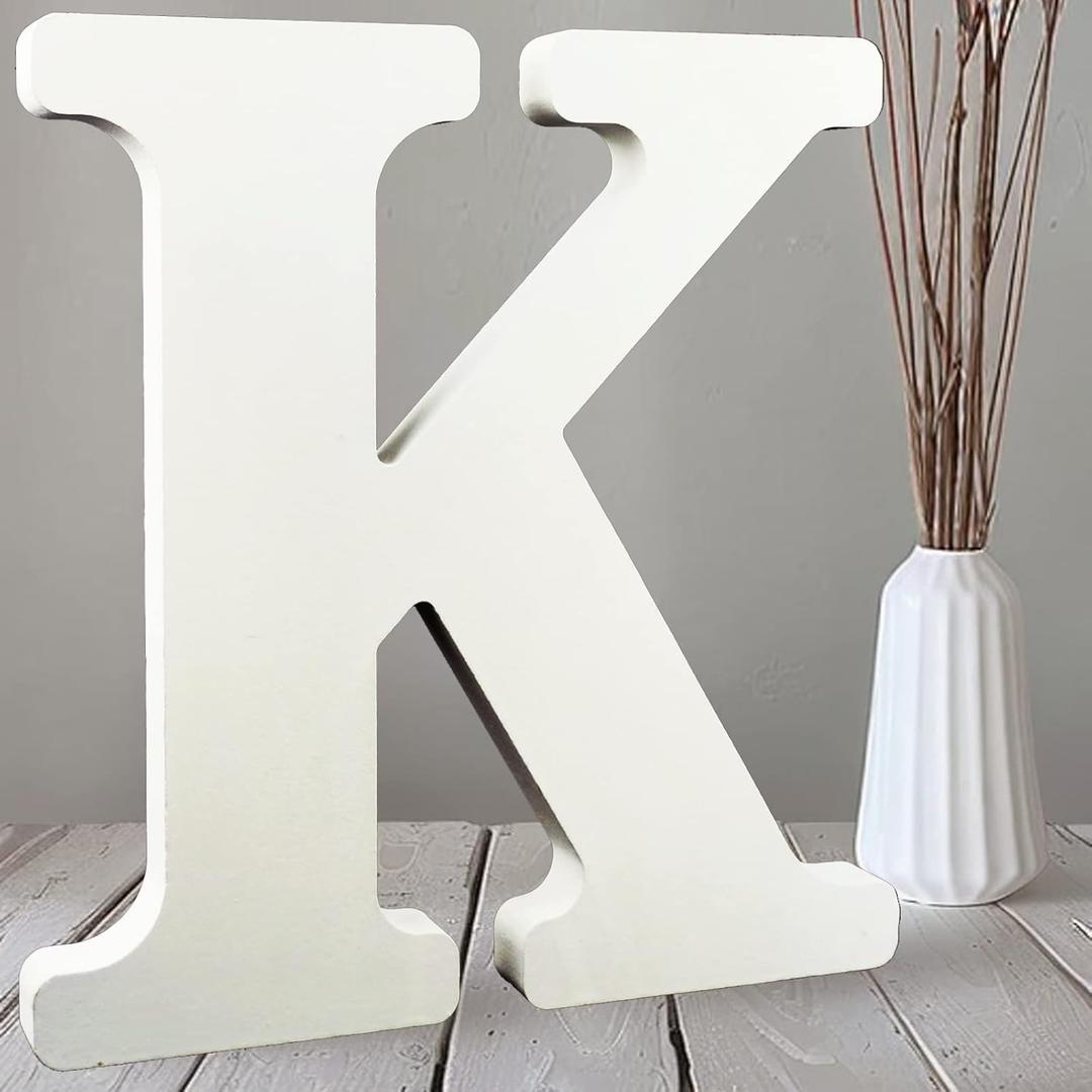 AOCEAN 10 Inch White Big Wood Letters, Unfinished Wooden Letters for Wall Decor Decorative Standing Letters Slices Sign Board Decoration for Craft Home Party Projects (K)