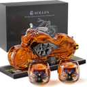 Kollea Birthday Gifts for Men Dad, Flag Motorcycle Whiskey Decanter Set with 2 Glasses, Liquor Dispenser for Home Bar, Unique Gift for Father, Boyfriend, Anniversary, Biker & Motor Lover, Christmas