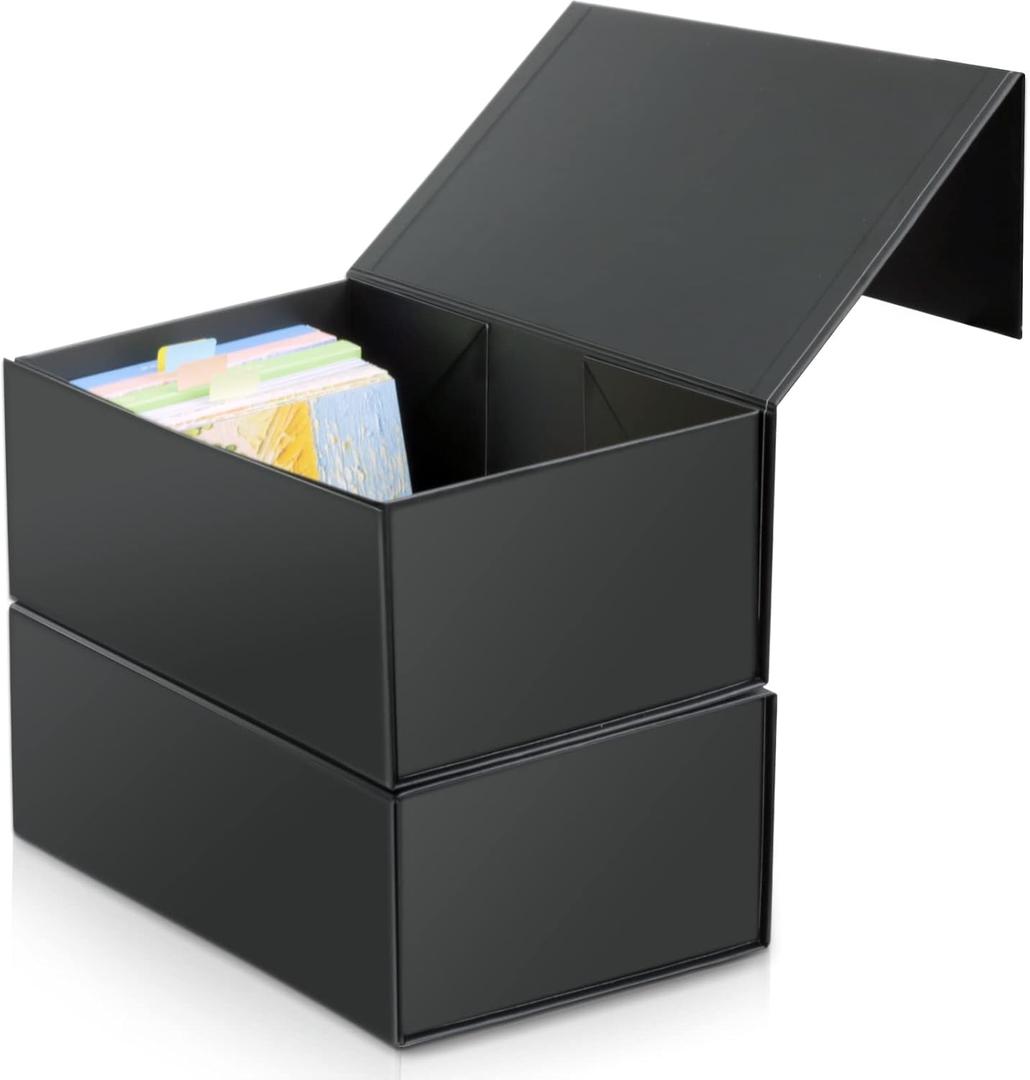 4X6 Index Card Holder, Index Card Storage Box 4 x 6 Inches, Fits 2400 Flash Cards - 2 Pack, Black