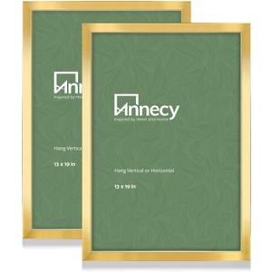 Annecy 13x19 Picture Frame Gold 2 Pack, 13 x 19 Picture Frame for Wall Decoration, Classic Gold Minimalist Style Suitable for Decorating Houses, Offices, Hotels