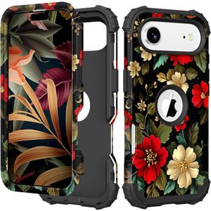 PIXIU Unique Flower Pattern Compatible with iPhone Air 6.5 inch case,Heavy Duty Dual Layer Shockproof Full-Body Protective Sturdy Hybrid Cute Rugged Case for Women,Girls,Kids-Black Peonies (A13)