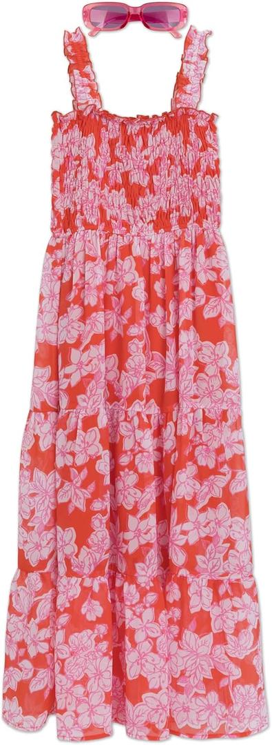 Speechless Girls' Sleeveless Smocked Maxi Sundress (12, Orange/Pink)