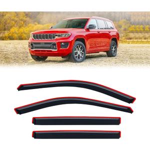in-Channel Rain Guards for 2021-2026 Jeep Grand Cherokee L, Window Visor Shields Vent Deflector Shade Wind Dark Smoke 2022 2023 2024 2025 21 22 23 24 25 26, Tape-On Inside-Mount, 4PCS
