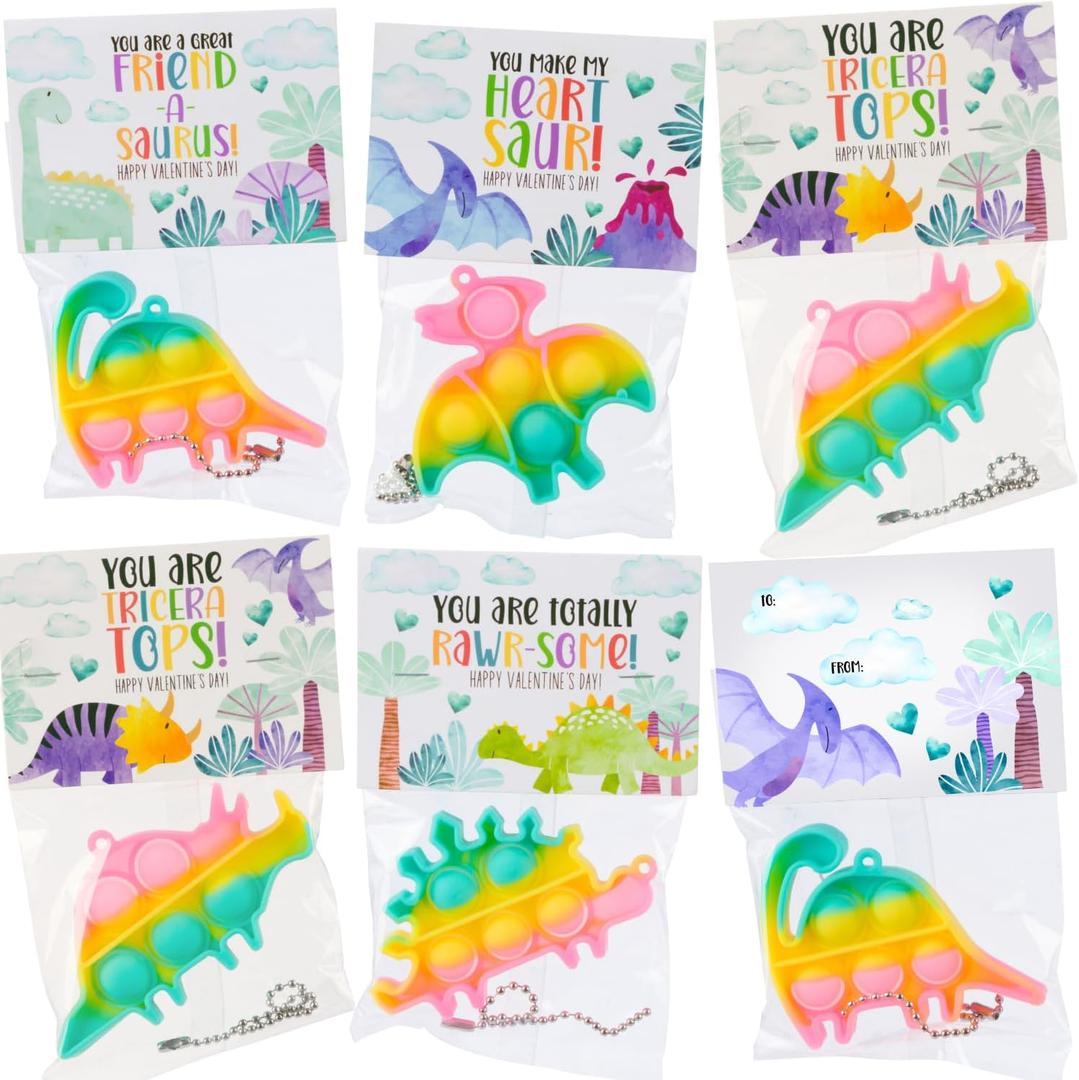 Funeta 30 Pack Valentines for kids Class - Dinosaur Valentines Pop It Toys - Valentines Day Cards for kids School Classroom Exchange -Teacher Valentines Day Gifts for Kids Party Favors