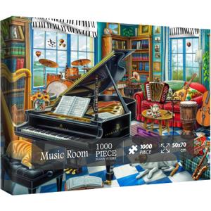 Music Room Puzzles for Adults 1000 Pieces, Pretty Musical Art Jigsaw Puzzles, Funny Cat Dog Puzzles
