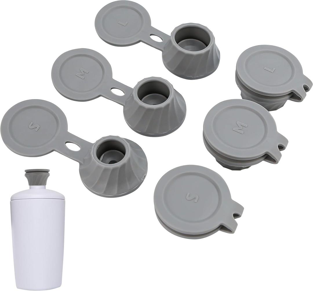 6pcs Bottle Emptying Kit Cap for Upside Down Dispenser Shampoo Lotion, Saver Flipping Set with 3 Size 0.7'' 0.9'' 1.1'' Adapter Transfer Connector, Inverted Every Drop Out Of Kitchen Condiments (Grey)