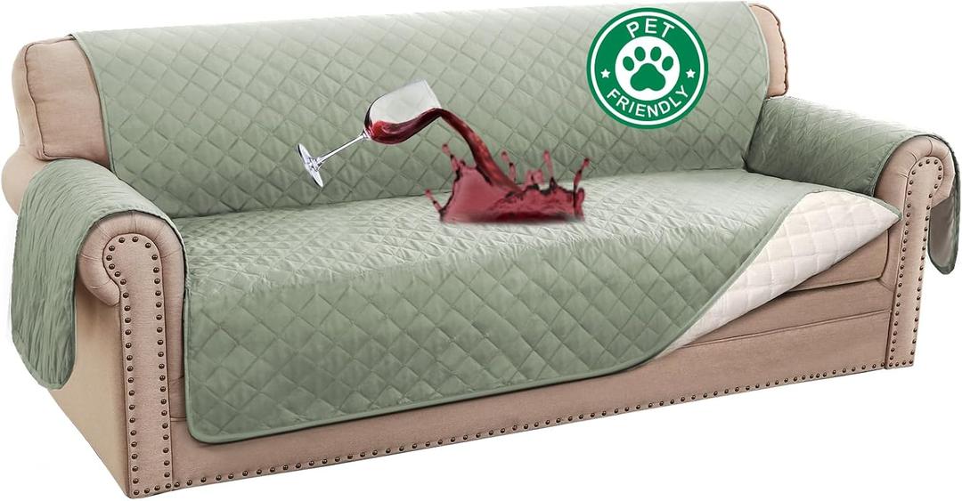Turquoize 100% Waterproof Couch Cover Sofa Covers Washable Couch Covers for 3 Cushion Couch Sofa Pet Friendly Triple Non-Slip Couch Cover for Dogs Furniture Covers for Pets, Kids,Dog (Sofa 70", Sage)