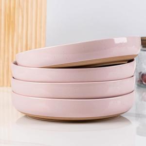 AmorArc 8.75'' Large Ceramic Pasta Bowls, 36oz Handpainted Stoneware Bowls Set of 4, Microwave&Dishwasher Safe Bowls with Rustic Terracotta Underside for Pasta Salad, Cloud Pink (Cloud Pink)