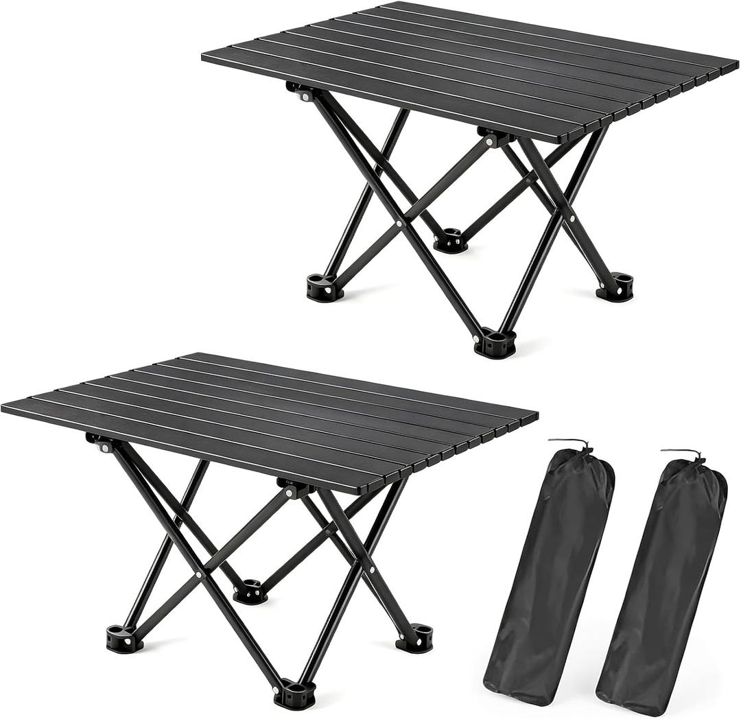 2 Pack Camping Table Foldable, Portable Folding Beach Table, Black-L | Ultralight, Metal, with Carry Bag, Small for Outdoor Travel & Picnic, BBQ, Cooking, Festival, Boat, Home Use