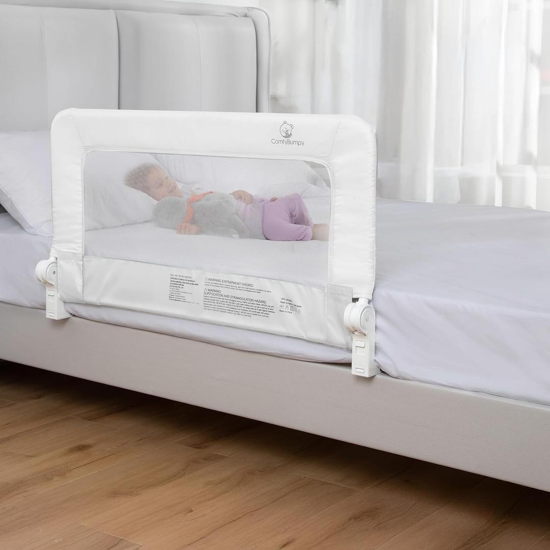 ComfyBumpy 1-Pack Bed Rail for Toddlers 35.5" L x 19.5" H | Toddler Bed Rails for Twin, Full & Toddler Mattress Size | Swing Down Rail Guard | Mattress Side Rail for Kids | White, 35.5 | Standard | 1-Pack