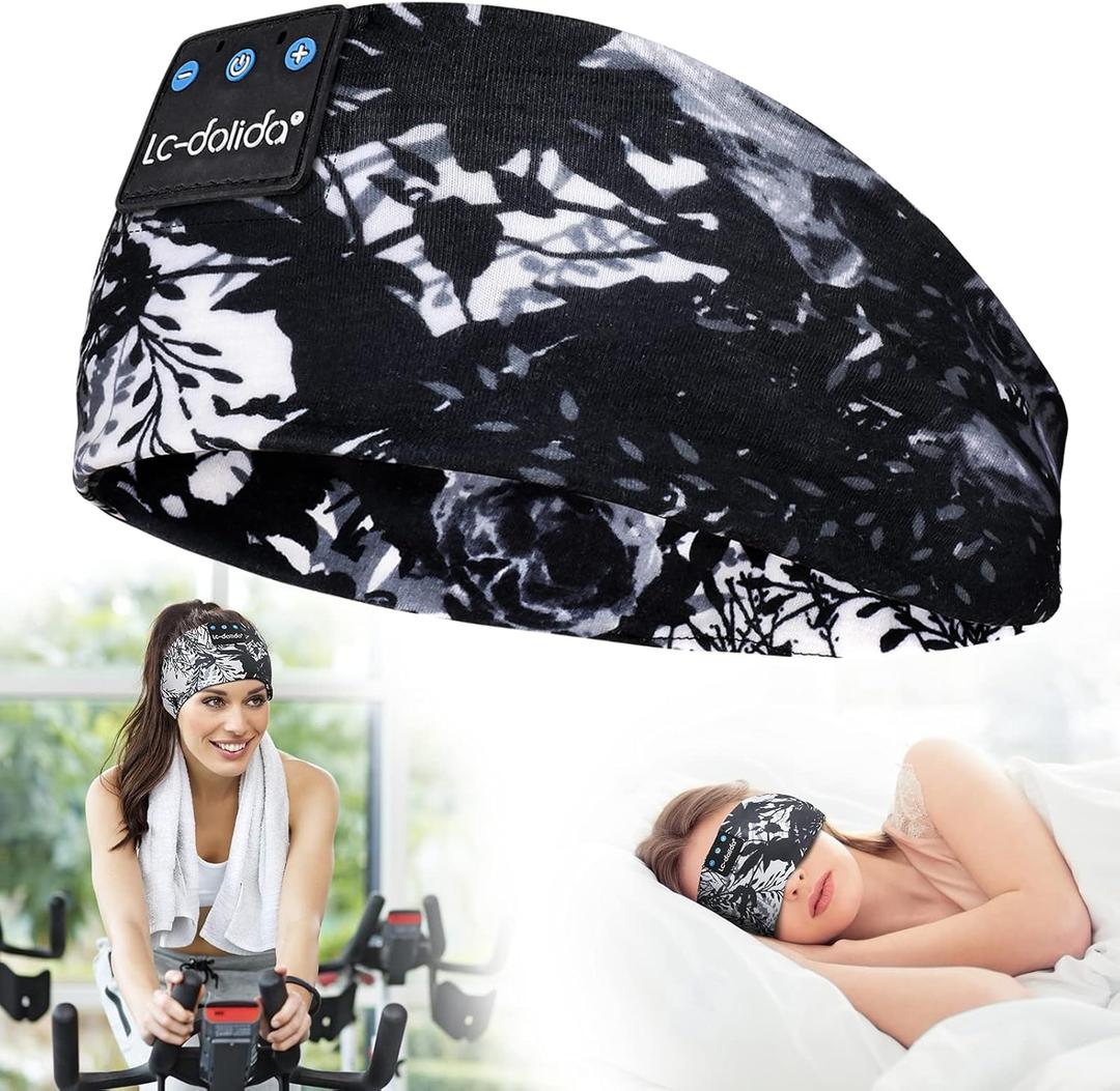 LC-dolida Sleep Headphones Bluetooth 5.4, Headband Earphones Wireless, Sleep Mask for Sleeping, Sports, Gifts, Workout, Jogging, Yoga,Insomnia, Air Travel, Meditation (Black Ink)