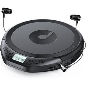 Gueray CD Player Portable CD Dsicman: with Earphones for Car with Anti-Skip Shockproof with LCD Display Support PROG Memory Repeat Function (Black)