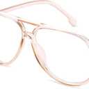 livho Vintage Aviator Blue Light Blocking Glasses, Fashion Oversized Frames with UV Protection Coating, Unisex Design (Pale Tea)