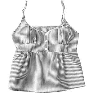 Women's Striped Button Front Flared Camisole Tops Shirred Spaghetti Strap Tank Top (S)