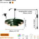 Plug-in Green Pendant Light, Mid Century Hanging Lamp Fixtures with Pulley and Plug in Cord 3-Layer Shade Nordic Style Pendant Lighting Metal Shade for Living Room Dining Room Bedroom Kitchen Island, 17.72 inches