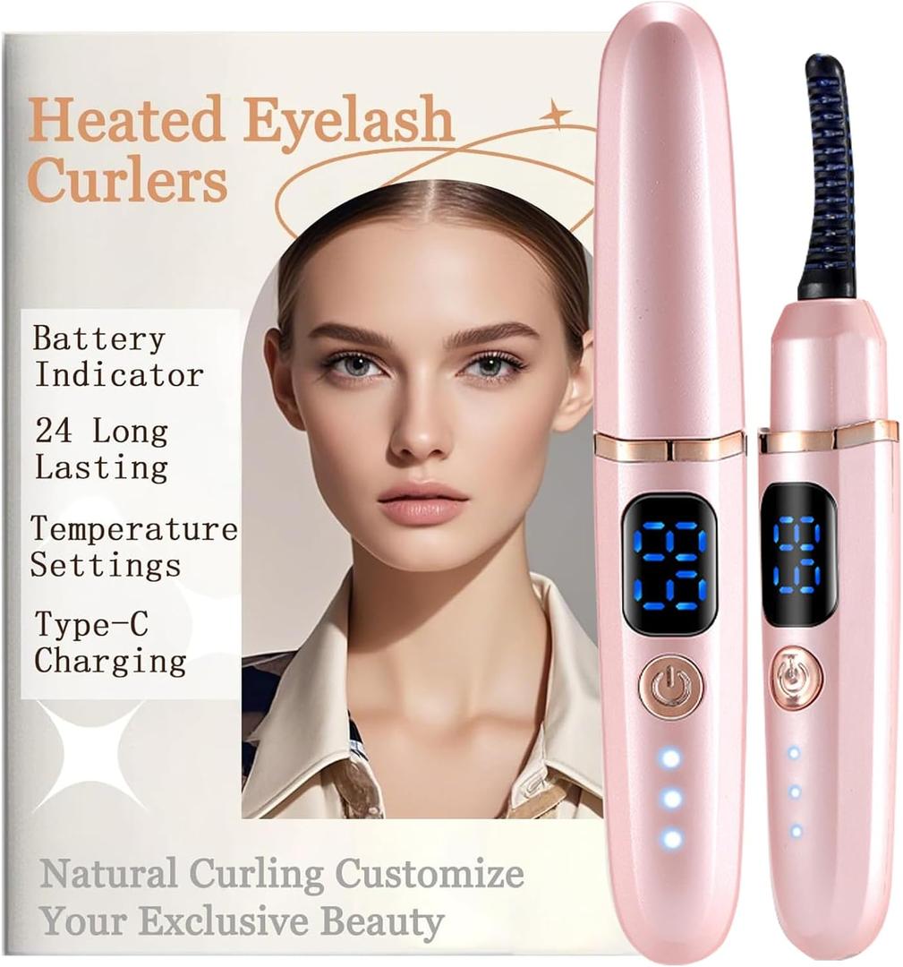 Heated Eyelash Curlers with Battery Indicator, Electric Eyelash Curler 3 Temperature Modes LED Display USB Rechargeable Makeup Tools, Heated Lash Curler Ideal Christmas Gift for Women FEN619