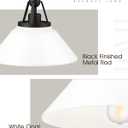 White Pendant Light Fixture, HWH Modern Kitchen Island Light Fixtures 12 Inch, 1-Light Hanging Lighting for Dinning Room Schoolhouse, Black Metal and White Opal Glass Shade, 5HYS89MIL-G BK