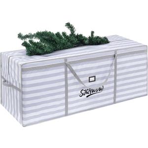 Christmas Tree Bag, 7.5 ft Christmas Tree Storage Bag, Reusable Heavy Duty 600D Oxford Cloth Bag, Built-in Double Mesh Pockets for Large Artificial Xmas Tree (501620in, Gray-White Stripes)
