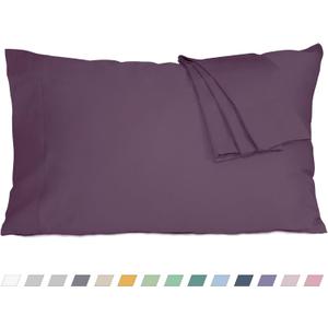 HOMTEC Pillow Cases, King Size Cotton Percale Weave Pillowcases, Pre-Shrunk Breathable and Hypoallergenic Pillowcases, Set of 2 (2 Piece King 20 Inch x 40 Inch, Dark Purple)