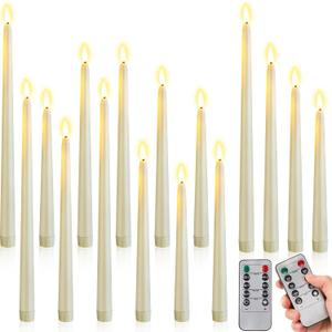 Rossesay 16 Pcs Ivory Flameless Taper Candles Battery Operated Candles with Remote Timer 8.5" 9.6" 10.8" 12.8" Multiple Sizes Ivory LED Flickering Candlestick for Wedding Centerpieces Party Decor