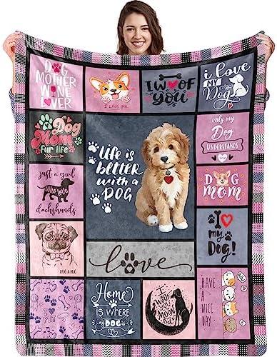 Dog Blanket for Dog Lover, Dog Mom Gifts for Women, Dog Mom Gifts Throw Blanket Gifts for Dog Lovers Dog Blanket Throw Flannel Soft Warm Cozy Fuzzy Throw for Girls Women Adults (50" X 60")