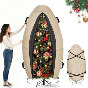 LYHNMW Upright Christmas Tree Storage Bag, 600D Oxford Xmas Christmas Tree Cover, Fits Up to 7.5 Ft Artificial Trees, Heavy-Duty Waterproof Christmas Decorations Trees with Buckle Straps