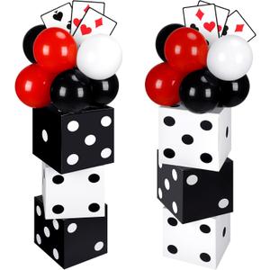 60 Pcs Casino Themed Party Decorations Set 6 Pcs 11 Inch Large Casino Dice Favor Boxes 6 Jumbo Poker Cards Accessory 48 Pcs Red Black and White Balloon for Las Vegas Game Night Party Decor