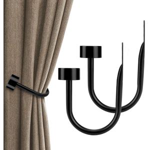 KAMANINA Curtain Holdbacks for Wall, Black Curtain Tiebacks Wall Mounted, Curtain Hooks Holders for Drapes, Modern Cap Finials (2 Pack)
