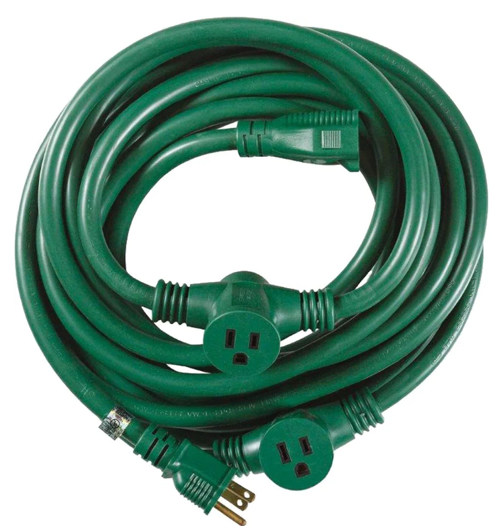 Southwire Outdoor Extension Cord - Durable Medium-Duty Yard & Patio Cable - SJTW Extension - 14 Gauge - 3 Conductor - 3 Outlet - Green - 25 Foot