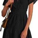 PRETTYGARDEN Womens 2026 Summer Short Dress V Neck Short Sleeve A Line Hollow Out Lace Ruffle Cute Casual Beach Party Dresses S