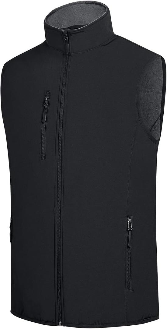 fit space Men's Lightweight Vest Softshell Sleeveless Windproof Jacket with Zipper Pcoket Cycling Travel Hiking Running Golf (X-Large, Black)
