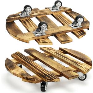 2pcs 12In Plant Caddy - Plant Caddy with Wheels, Heavy Duty Rolling Plant Stand , Wooden Round Plant Dolly with 360 Lockable Metal Casters, for Indoor Outdoor Large Plant Pots, Flower Planters, Patio