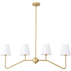 9MMML 39" 4 Arms Dining Room Light, Gold Body+ Fabric Shade Chandelier,Modern Pendant Light for Kitchen Island Foyer Living Room, E12 Bulb.
