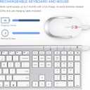 Wireless Keyboard and Mouse, Vssoplor 2.4GHz Rechargeable Compact Quiet Full-Size Keyboard and Mouse Combo with Nano USB Receiver for Windows, Laptop, PC, Notebook-White Silver