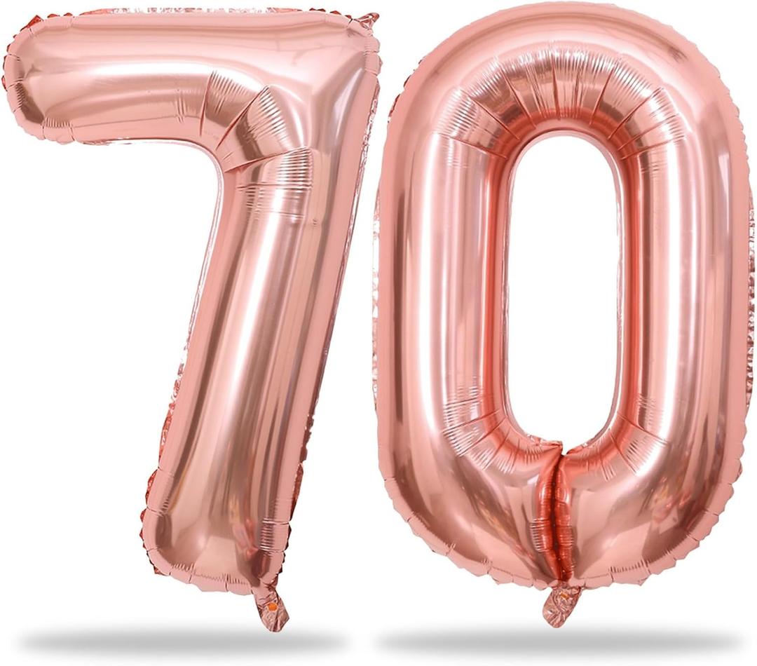 Rose Gold Number 70 Birthday Balloons, 40 Inch Large Rose Gold Mylar Foil Number 7 & 0 Balloons for Women, 70th Birthday Balloons for 70 Year Old Anniversary Birthday Party Decorations Supplies