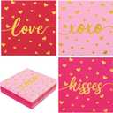 Whaline 75 Pack Valentine's Day Paper Napkins Red Pink Gold Foil Love XOXO Kisses Disposable Dinner Napkins for Wedding Anniversary Party Supplies Table Decor