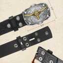 Leather Western Belts for Woman Men - Bull Buckle, Cowboy Cowgirl Country Embossed Belt for Jeans Women Mens Gifts (for 30"-34" waist)