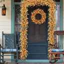 6.5 Ft Fall Leaves Daisy Vine Garlands Artificial Autumn Garland with Wildflower Sunflower Daisy Eucalyptus Garland for Thanksgiving Harvest Door Mantle Fireplace Party Table Home All Year Round Decor