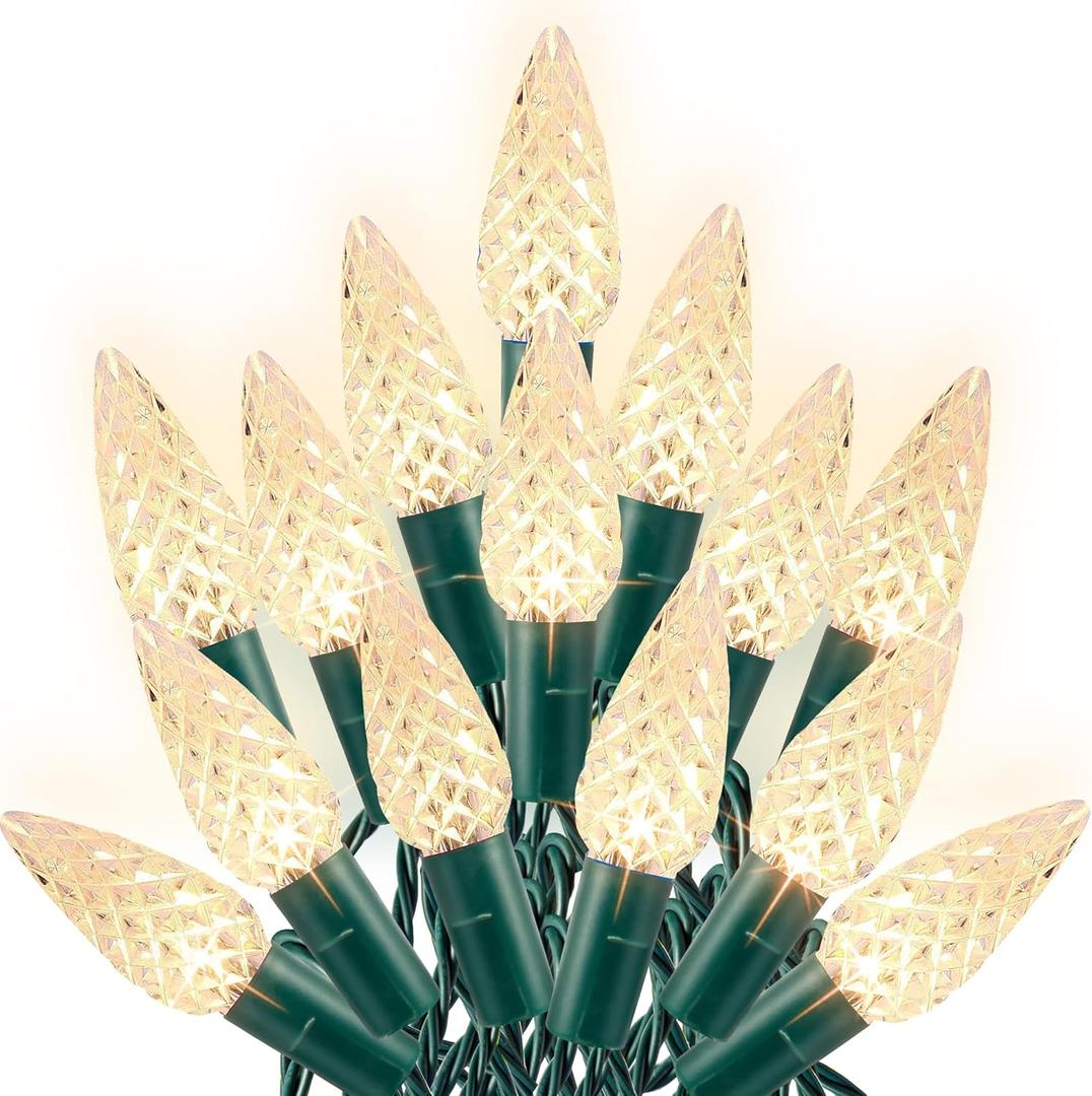 Dazzle Bright C6 Christmas String Lights, 100 LED 33 FT Outdoor Christmas Lights Waterproof Connectable, 8 Modes Lights for Indoor Outdoor Home Garden Yard Xmas Tree Decorations (Warm White)