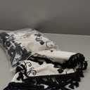 F-CHU Vintage Floral Curtains Bohemian Drapes 72 Inch Length Cotton Linen Boho Window Curtain with Tassel Rod Pocket Bedroom Macrame Drapes Flower Curtains, 2 Panel 55" W x 72" L Black Curtains