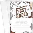 First Rodeo - Wild West Themed 1st Birthday Invitations- 20 Invitation Cards 4"x6" with 20 Envelopes - Saddle Up - First Birthday Party Invitations for Cowboy or Cowgirl.(160)