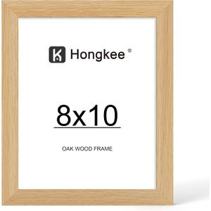 Hongkee 8x10 Oak Wood Picture Frame, Display 8 x 10 Photo with Tempered Glass Cover, Horizontal and Vertical Display for Wall or Tabletop (Natural Oak, Set of 1)